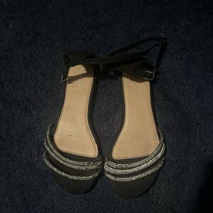 BAMBOO Black and Silver Strappy Sandals